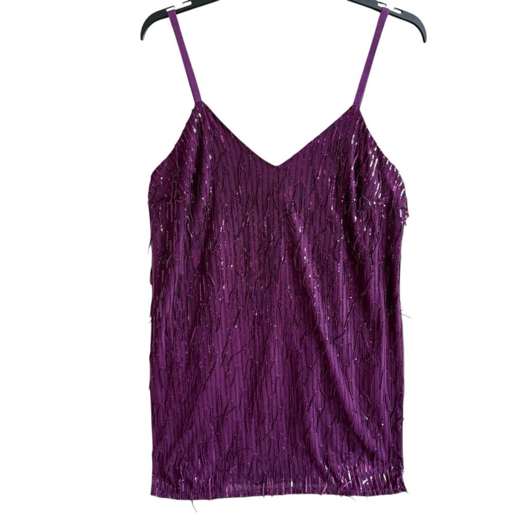 NWT City Studio Deep Purple Sequin Dangles Spaghetti Strap Mini Dress Size 2XL